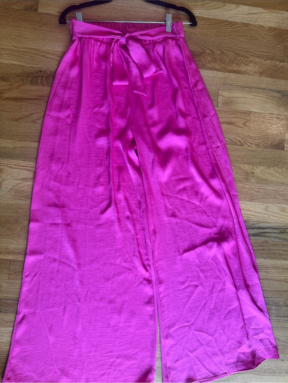 KLD Hot Pink Wide Leg Paperbag Pants with Waist Tie - Size L (Made in USA)